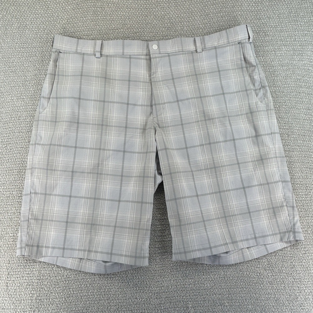 Nike Golf Shorts Mens 42 Plaid‎ White Gray Tour Performance Dri Fit Stretch